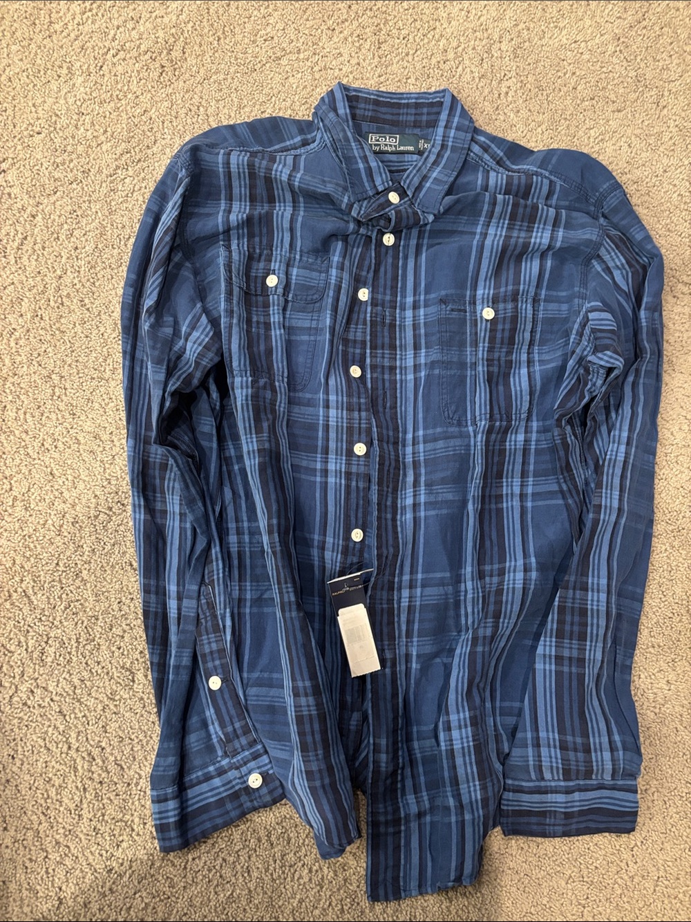 Polo by Ralph Lauren Navy and Light Blue Plaid Button-Down Shirt